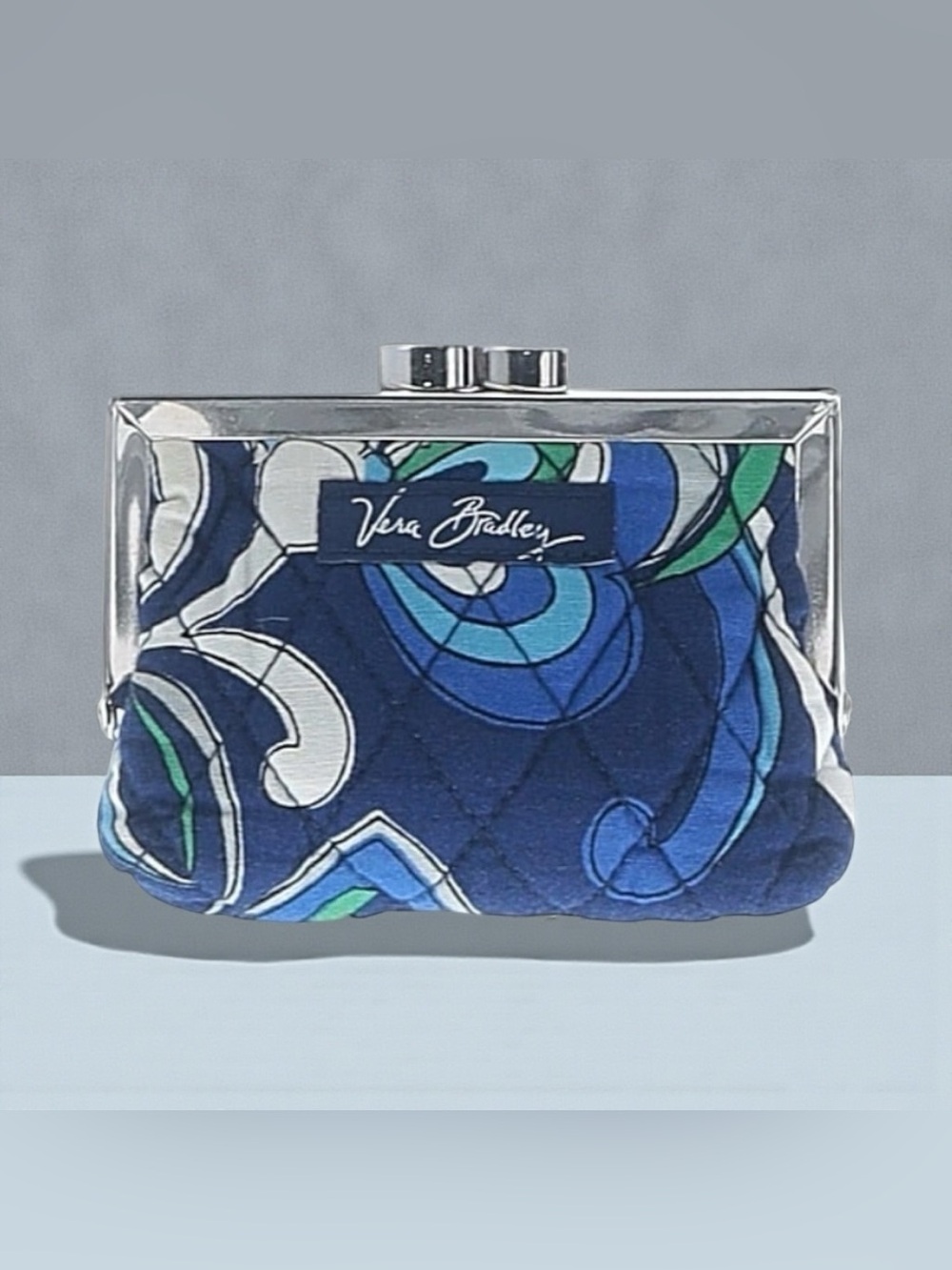 💙💚VERA BRADLEY💙💚Mediterranean Blue Quilted Cotton Kiss-Lock Coin Purse/NWOT - Picture 3 of 5